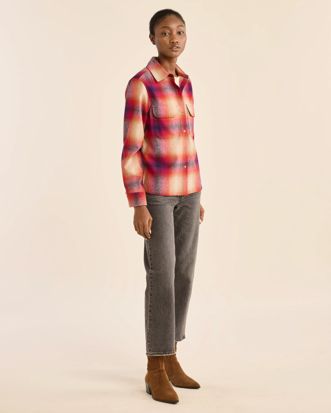 WOMEN'S PLAID BOARD SHIRT<br>NAVY/MAGENTA