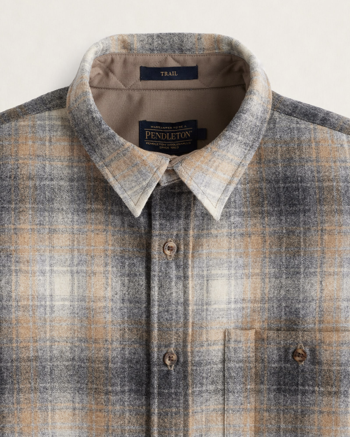 MEN'S PLAID ELBOW-PATCH TRAIL SHIRT<br>GREY/TAN MIX PLAID