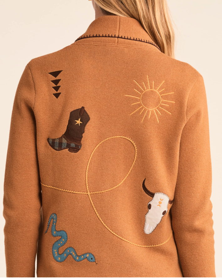 WOMEN'S WESTERN SOUVENIR CARDIGAN<br>BUCKSKIN BROWN