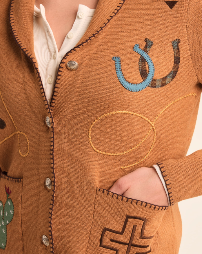 WOMEN'S WESTERN SOUVENIR CARDIGAN<br>BUCKSKIN BROWN