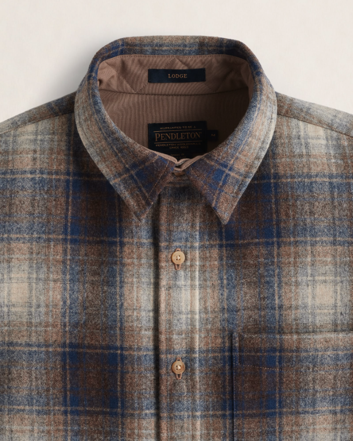 MEN'S PLAID LODGE SHIRT<br>BLUE/TAUPE MIX PLAID