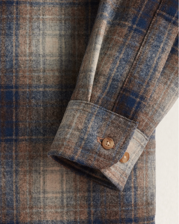 MEN'S PLAID LODGE SHIRT<br>BLUE/TAUPE MIX PLAID