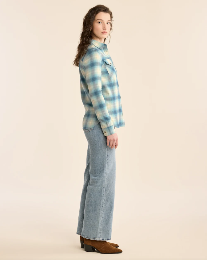 WOMEN'S PLAID MADISON DOUBLEBRUSHED FLANNEL SHIRT<br>AQUA OMBRE