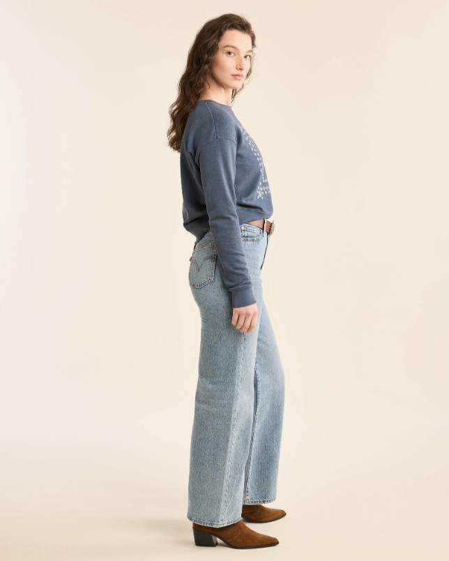 WOMEN'S SQUARE GRAPHIC FRENCH TERRY CREWNECK<br>VINTAGE INDIGO