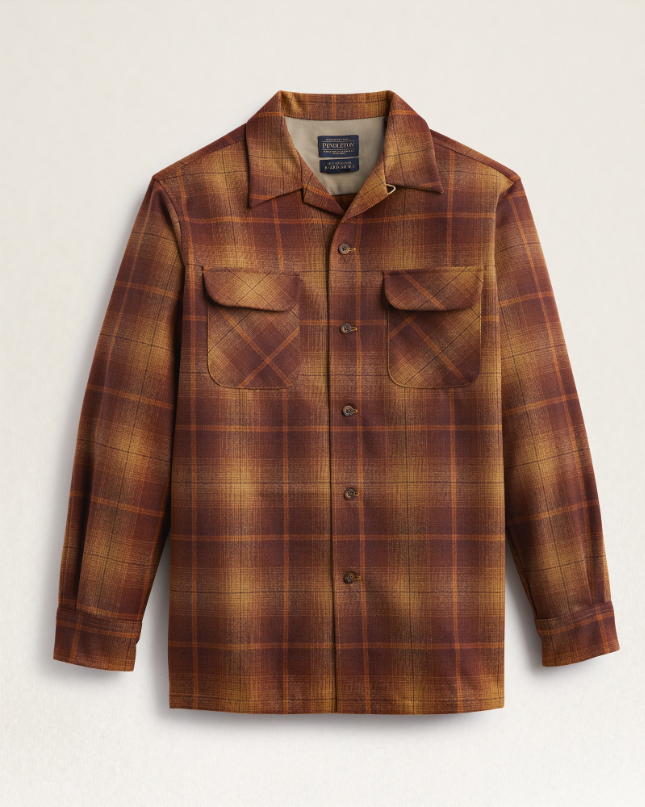 MEN'S PLAID BOARD SHIRT<br>GOLD/RUST OMBRE