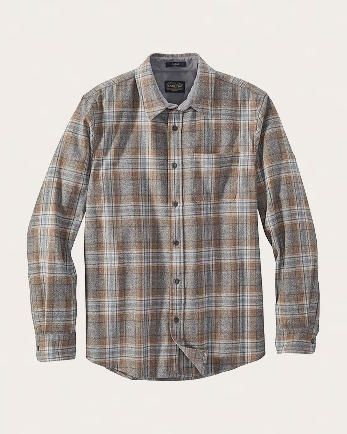SAMPLE - MEN'S PLAID MERINO LODGE SHIRT<br>GREY/TAN PLAID