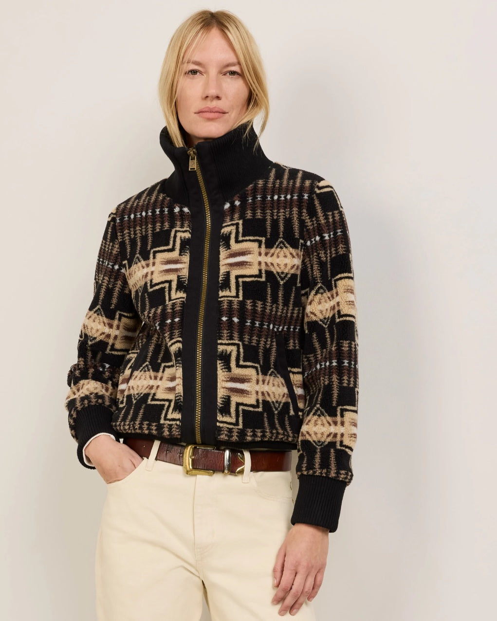 FOXGLOVE FLEECE BOMBER<br>BLACK/TAN HARDING