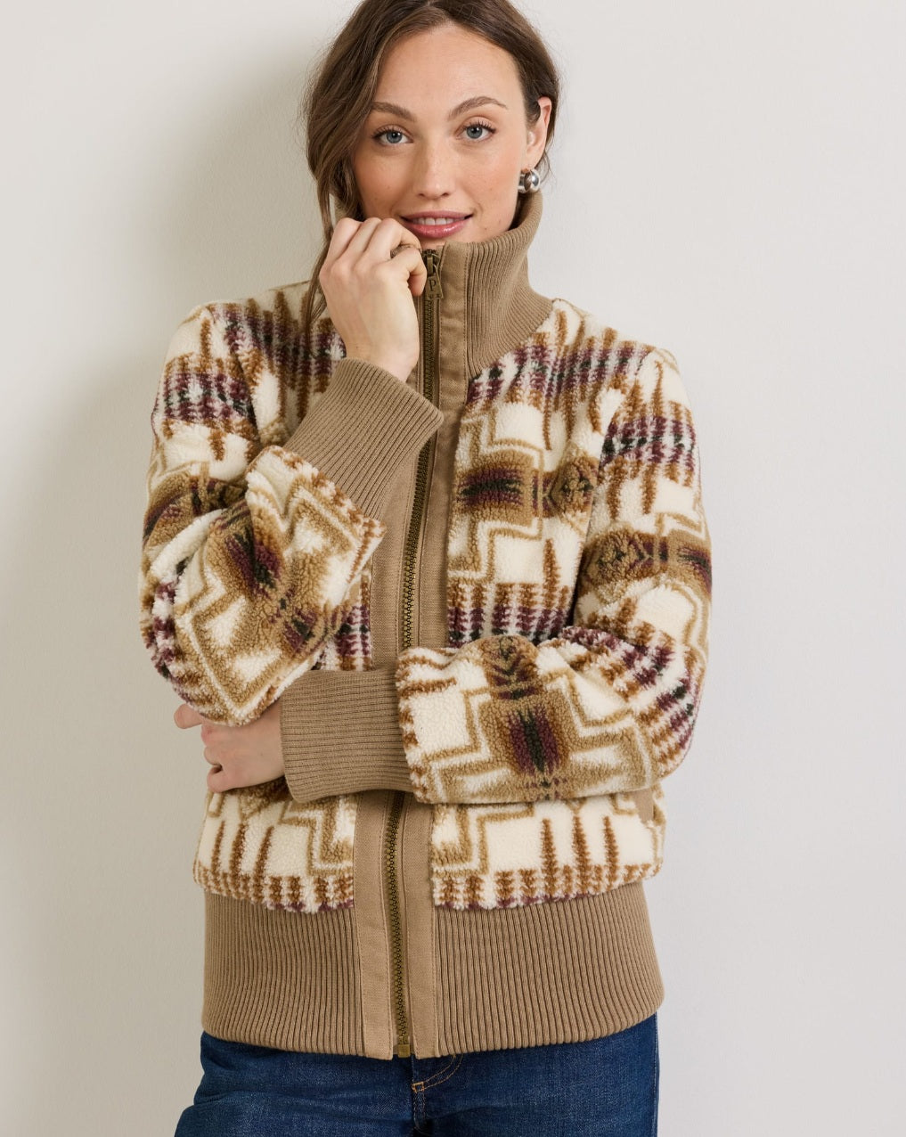FOXGLOVE FLEECE BOMBER<br>TAN/IVORY HARDING