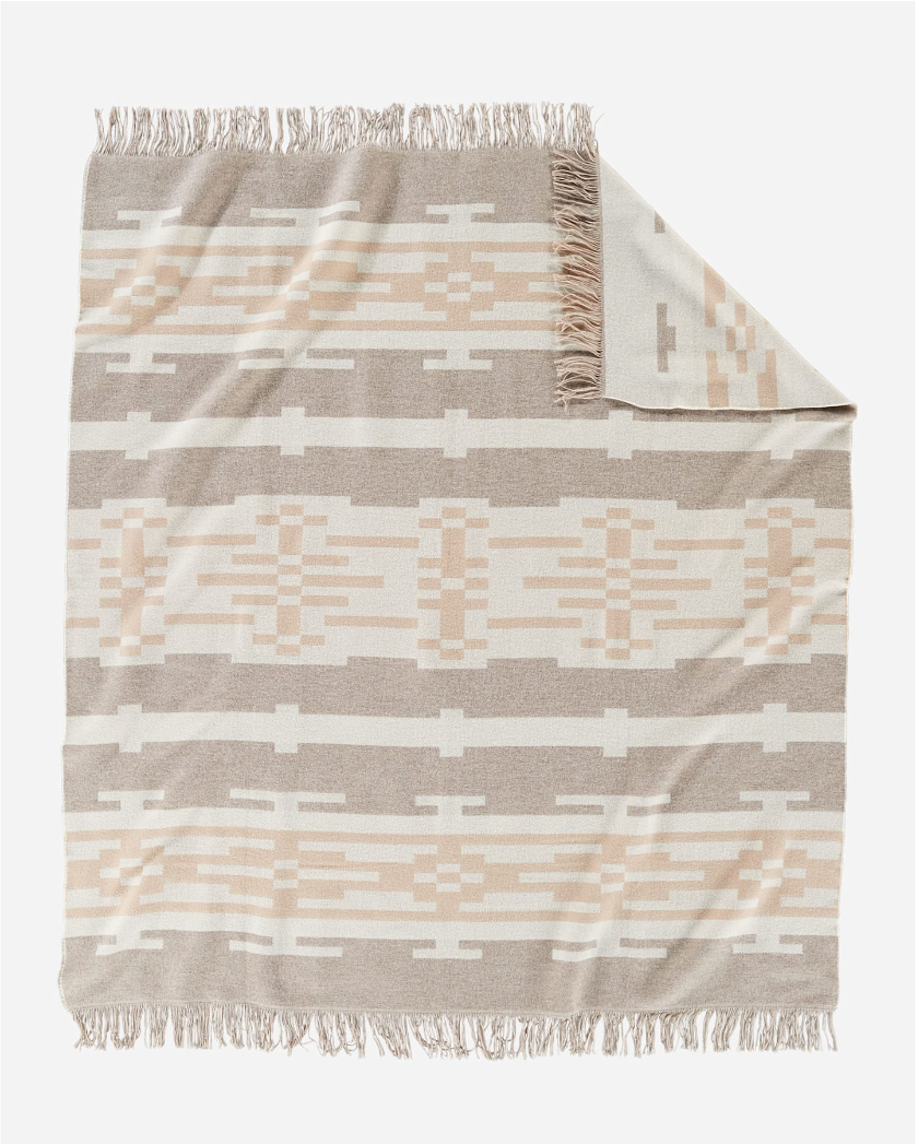 Jacquard Fringed Throw <br> Sandhills Beige