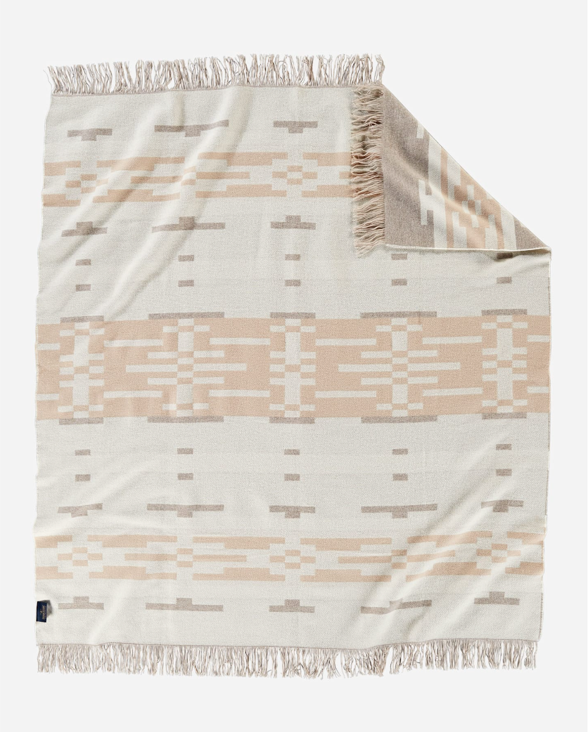 Jacquard Fringed Throw <br> Sandhills Beige