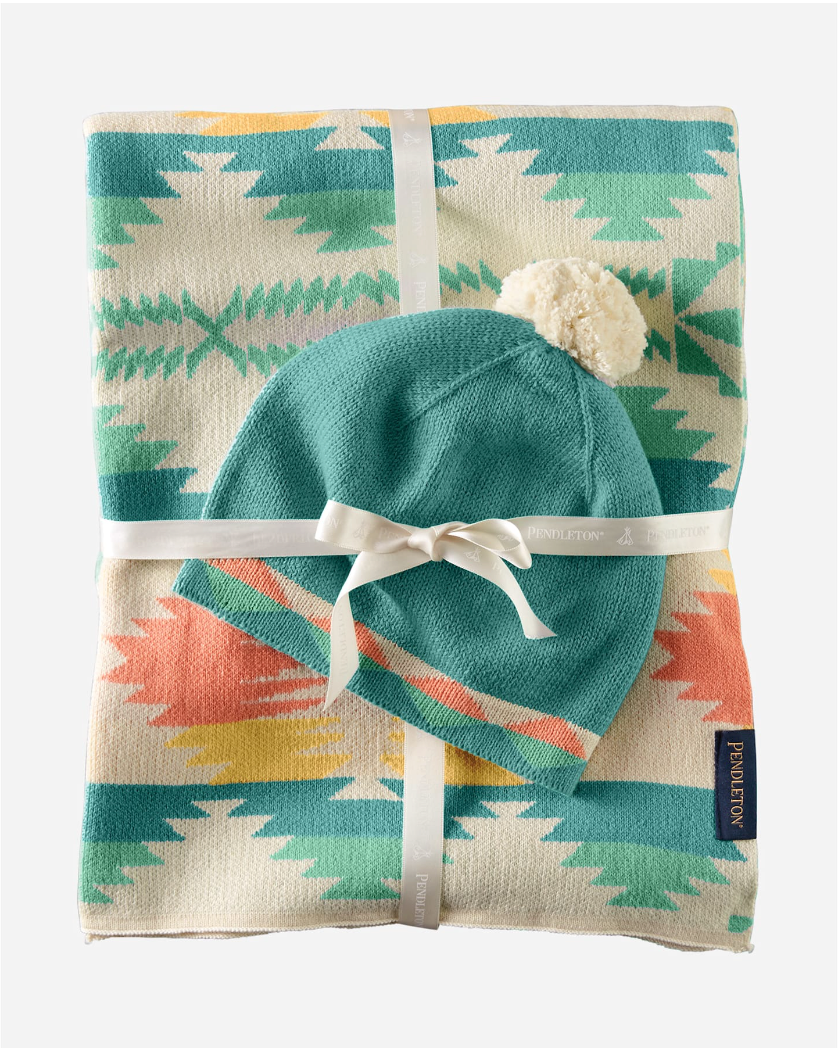 Organic Cotton Knit Baby Blanket w/ Beanie<br>Falcon Cove Tan