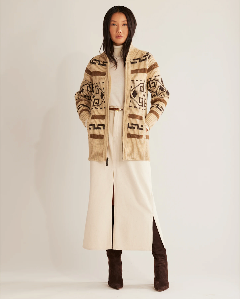Long Westerley Cardigan <br> Tan/Brown Multi