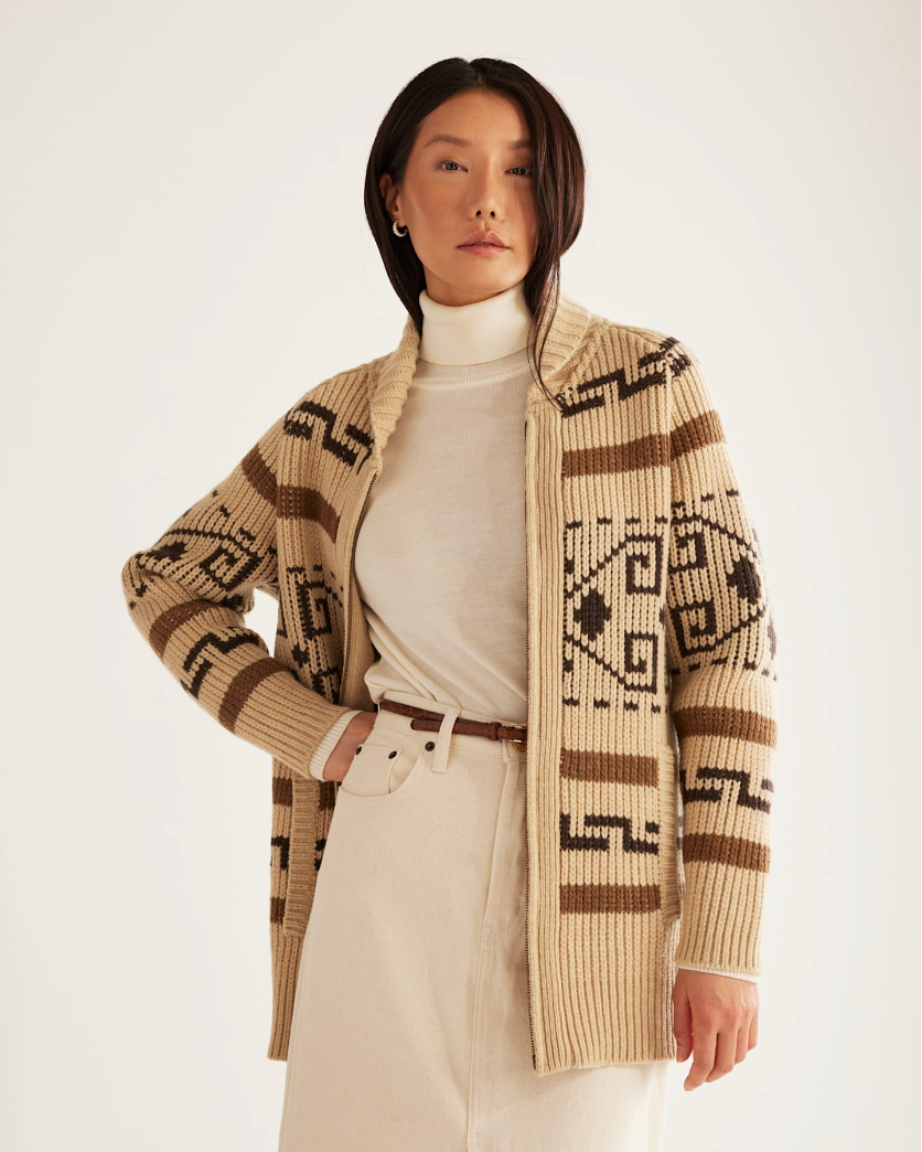 Long Westerley Cardigan <br> Tan/Brown Multi