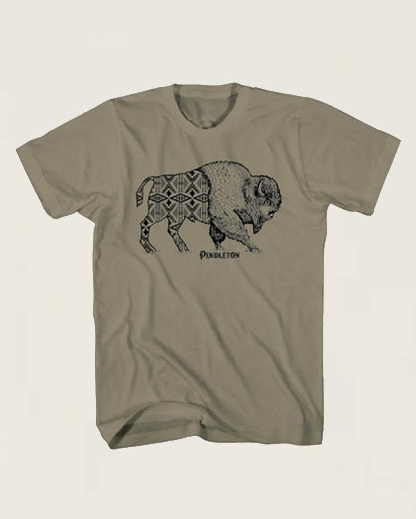 Jacquard Bison Graphic Tee <br> Light Olive/Black