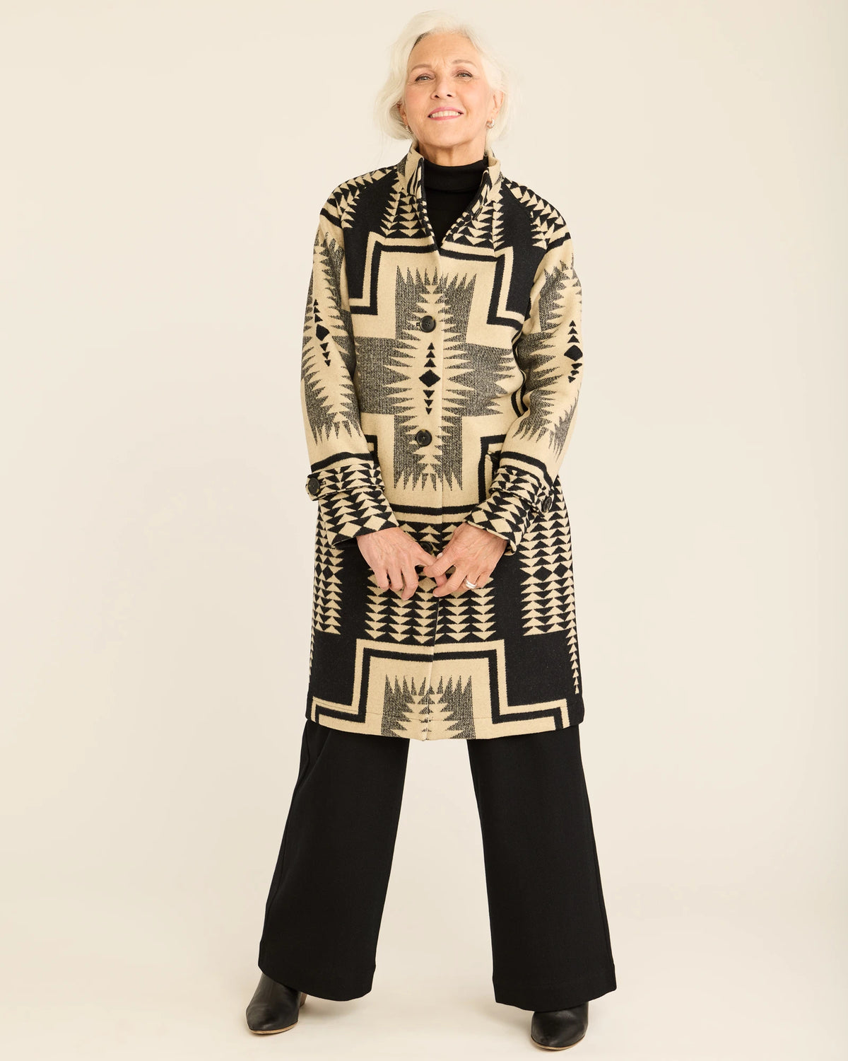 WOMEN'S TIMBERLINE WOOL COAT<br>BLACK/TAN HARDING