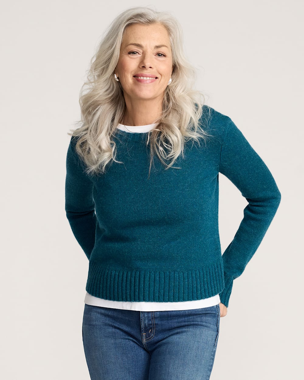 WOMEN'S SHETLAND COLLECTION CREWNECK<br>DEEP TEAL HEATHER