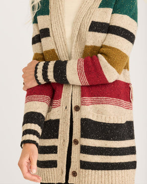 WOMEN'S CAMP STRIPE CARDIGAN <br> IVORY STRIPE MULTI