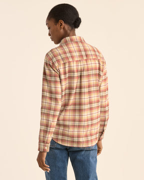 WOMEN'S PLAID BOYFRIEND DOUBLEBRUSHED FLANNEL SHIRT<br>GOLD/BRICK MULTI PLAID