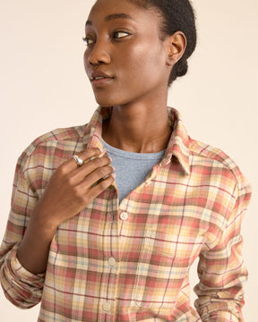 WOMEN'S PLAID BOYFRIEND DOUBLEBRUSHED FLANNEL SHIRT<br>GOLD/BRICK MULTI PLAID