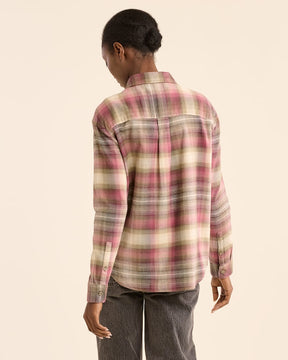 WOMEN'S PLAID BOYFRIEND DOUBLEBRUSHED FLANNEL SHIRT<br>ROSE/BROWN