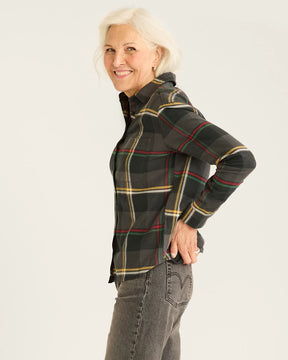 WOMEN'S PLAID BOYFRIEND DOUBLEBRUSHED FLANNEL SHIRT<br>BLACK MULTI