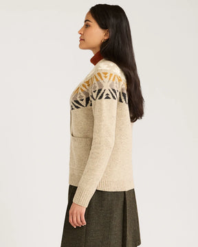 WOMEN'S FAIR ISLE MERINO CARDIGAN<br>OATMEAL MULTI