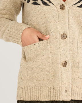 WOMEN'S FAIR ISLE MERINO CARDIGAN<br>OATMEAL MULTI