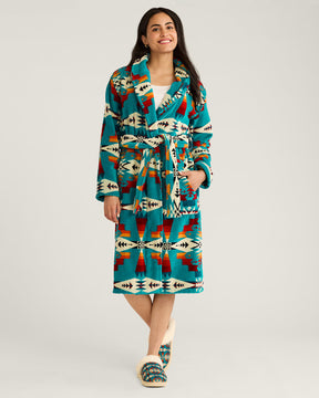 WOMEN'S TUCSON COTTON TERRY VELOUR ROBE<br>TURQUOISE