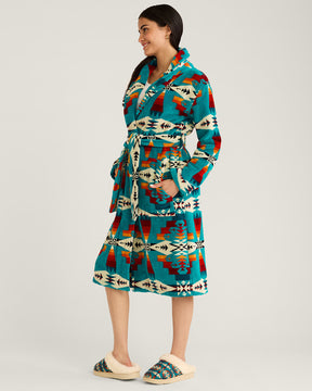 WOMEN'S TUCSON COTTON TERRY VELOUR ROBE<br>TURQUOISE