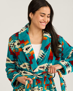 WOMEN'S TUCSON COTTON TERRY VELOUR ROBE<br>TURQUOISE