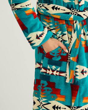 WOMEN'S TUCSON COTTON TERRY VELOUR ROBE<br>TURQUOISE