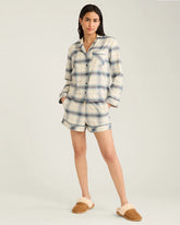 WOMEN'S PLAID FLANNEL PAJAMA SHORT SET<br>LIGHT BLUE OMBRE