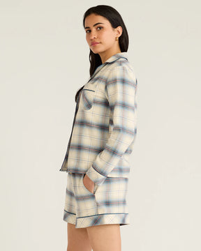 WOMEN'S PLAID FLANNEL PAJAMA SHORT SET<br>LIGHT BLUE OMBRE