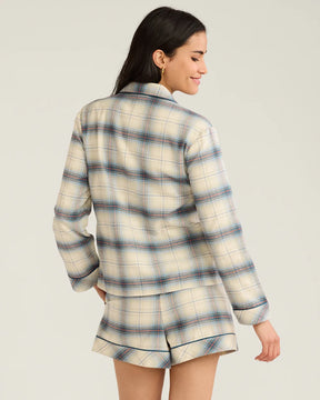 WOMEN'S PLAID FLANNEL PAJAMA SHORT SET<br>LIGHT BLUE OMBRE