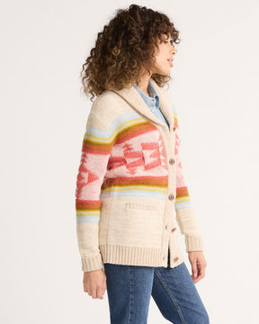 WOMEN'S HERITAGE WOOL CARDIGAN<br>TAN/ORANGE MULTI