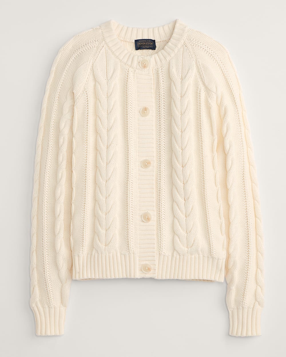 WOMEN'S COTTON CABLE CARDIGAN<br>ECRU
