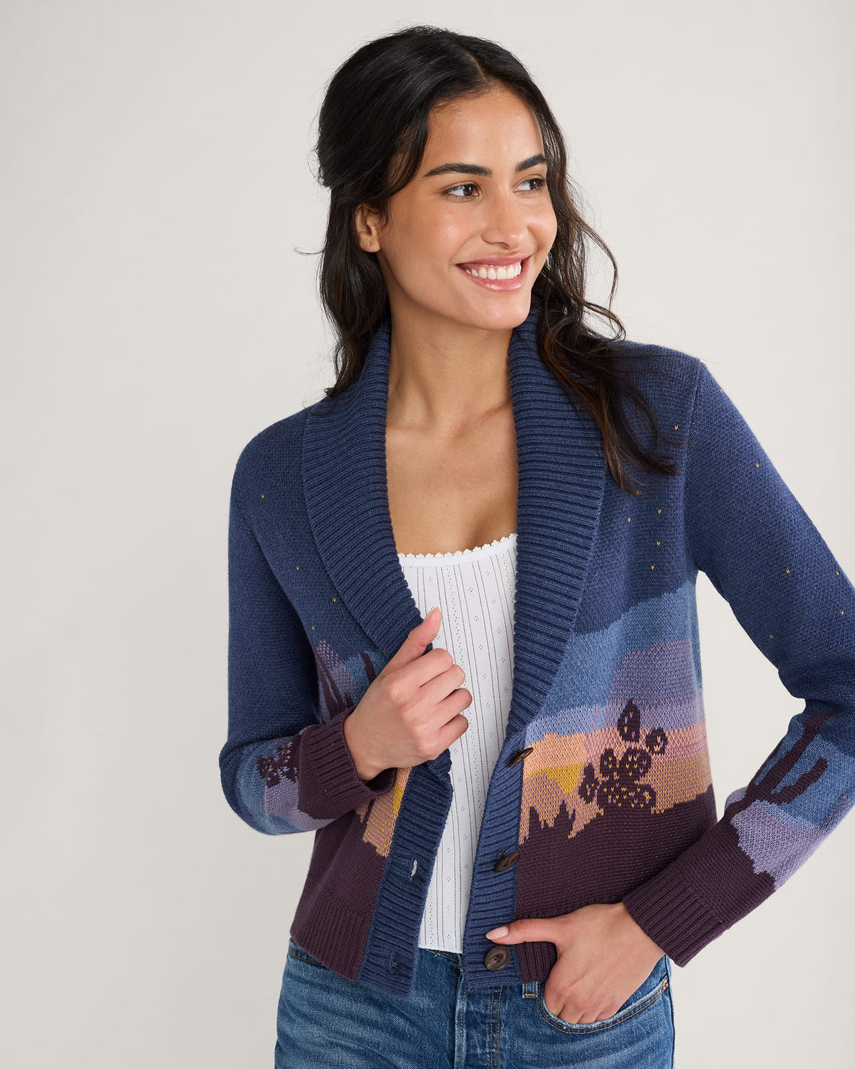 Western Scenic Cardigan<br>Navy Starry Night