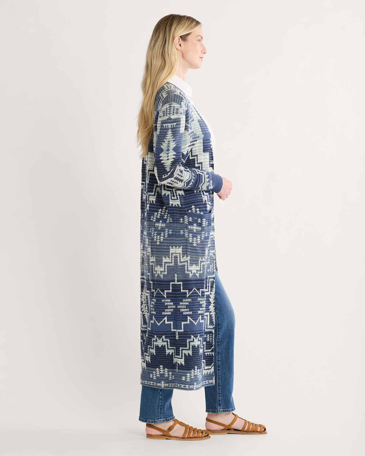 WOMEN'S COTTON DUSTER CADIGAN<br>INDIGO MULTI