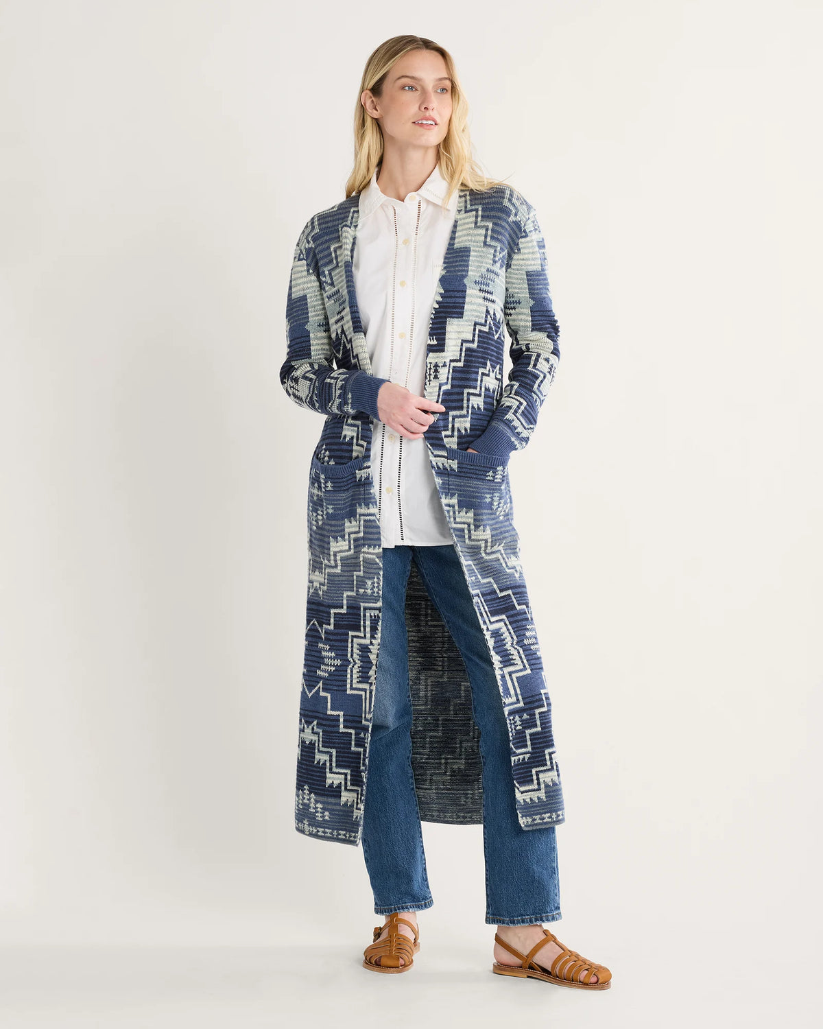 WOMEN'S COTTON DUSTER CADIGAN<br>INDIGO MULTI