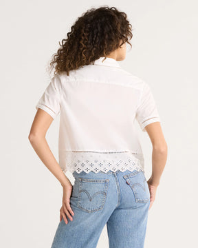 WOMEN'S POPLIN EYELET SHIRT<br>WHITE