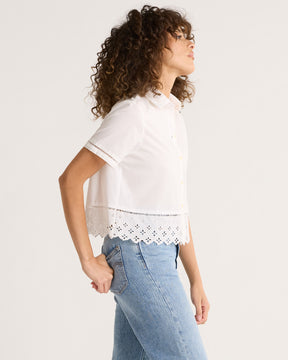WOMEN'S POPLIN EYELET SHIRT<br>WHITE