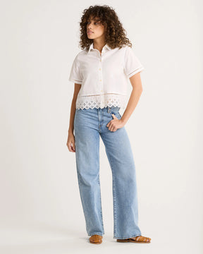 WOMEN'S POPLIN EYELET SHIRT<br>WHITE