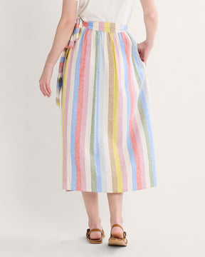 WOMEN'S LINEN WRAP SKIRT<br>MULTI STRIPE