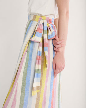 WOMEN'S LINEN WRAP SKIRT<br>MULTI STRIPE