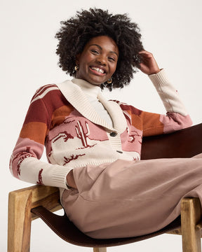 WOMEN'S WESTERN SCENIC COTTON CARDIGAN<br>BRICK ROSE/MULTI
