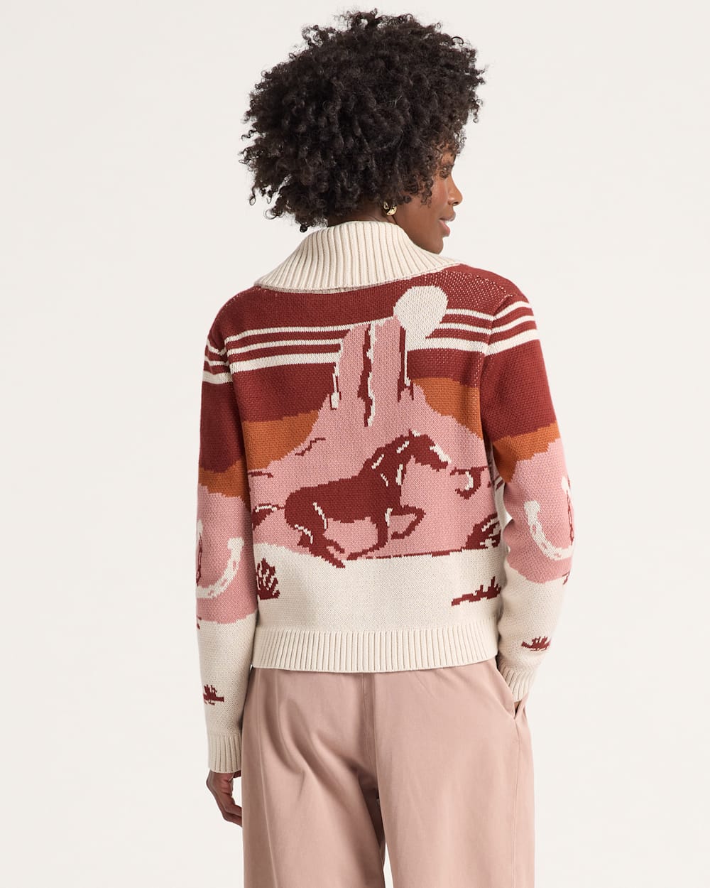 WOMEN'S WESTERN SCENIC COTTON CARDIGAN<br>BRICK ROSE/MULTI