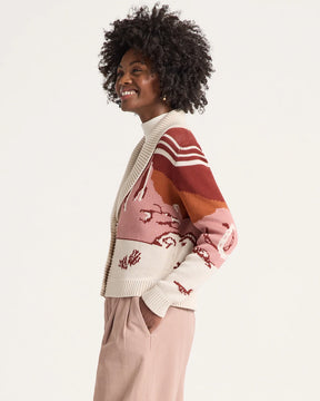 WOMEN'S WESTERN SCENIC COTTON CARDIGAN<br>BRICK ROSE/MULTI