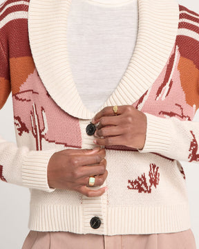 WOMEN'S WESTERN SCENIC COTTON CARDIGAN<br>BRICK ROSE/MULTI