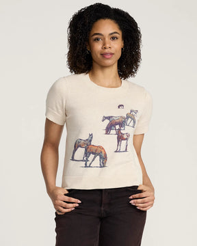 WOMEN'S WILD HORSE COTTON SWEATER<br>ECRU