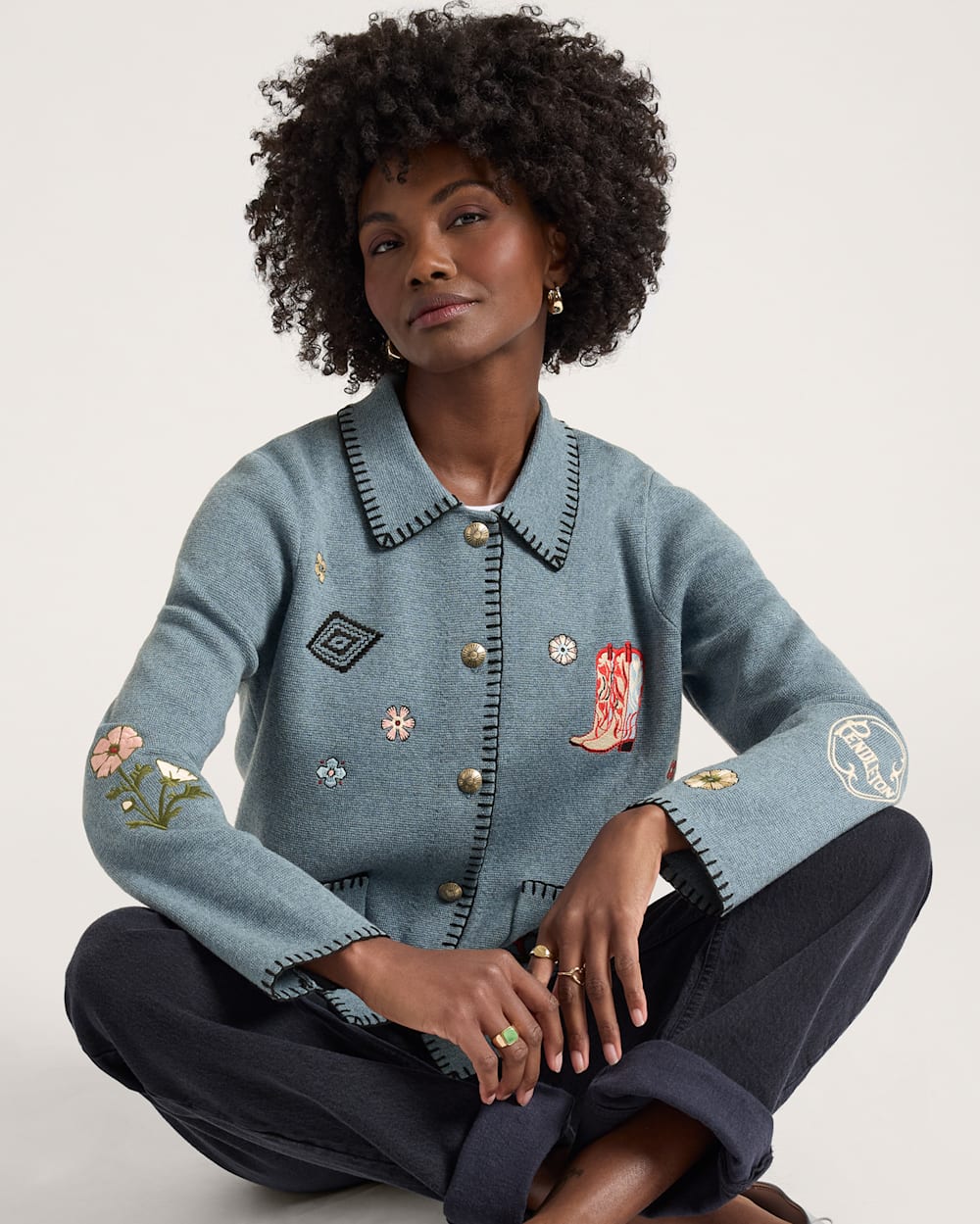 WOMEN'S WESTERN SOUVENIR CARDIGAN<br>DENIM HEATHER